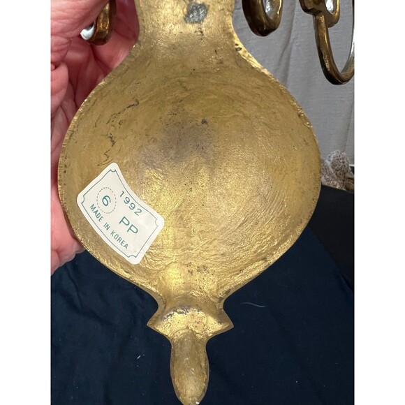 Vintage brass double wall sconces for 1” taper candles set of 2 - Picture 9 of 11